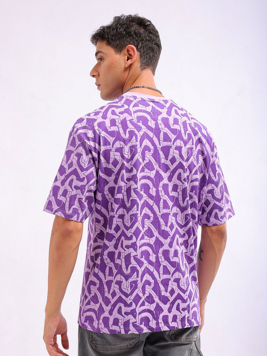 The Indian Garage Co Men All Over Printed Boxy Oversized Round Neck T-shirt