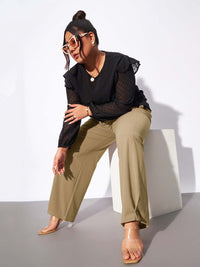 SASSAFRAS Curve Women Plus Size Straight Fit Parallel Trousers
