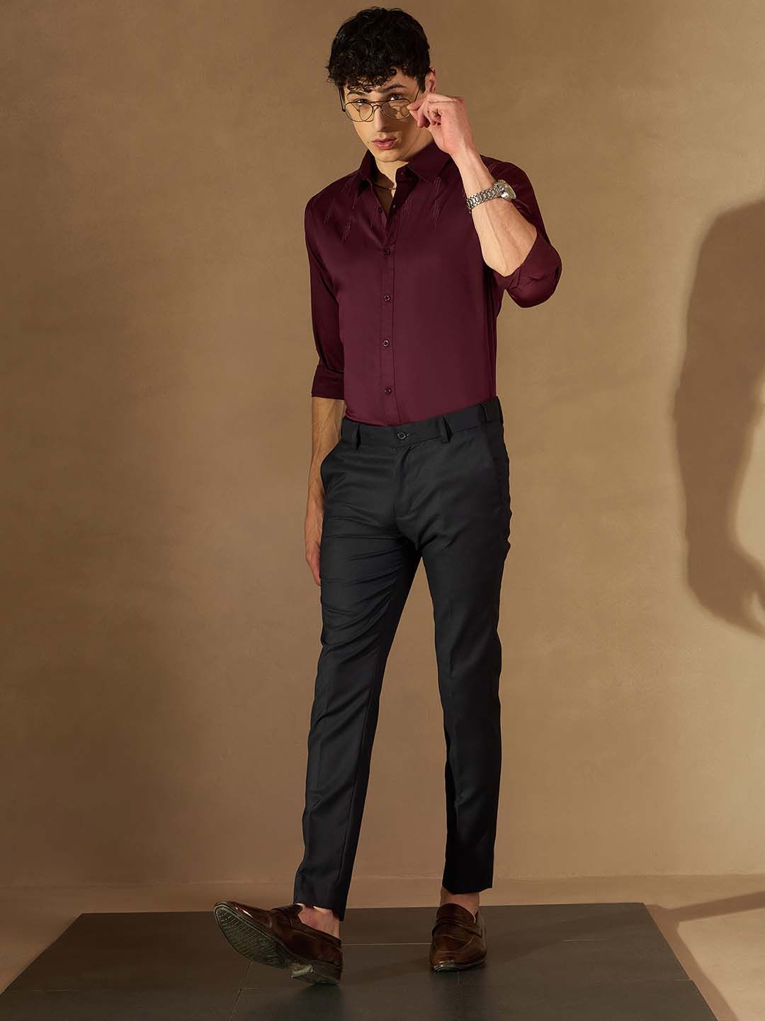 DENNISON Smart Slim Fit Spread Collar Cotton Shirt