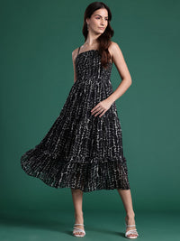 DressBerry Printed Tiered A-Line Midi Dress