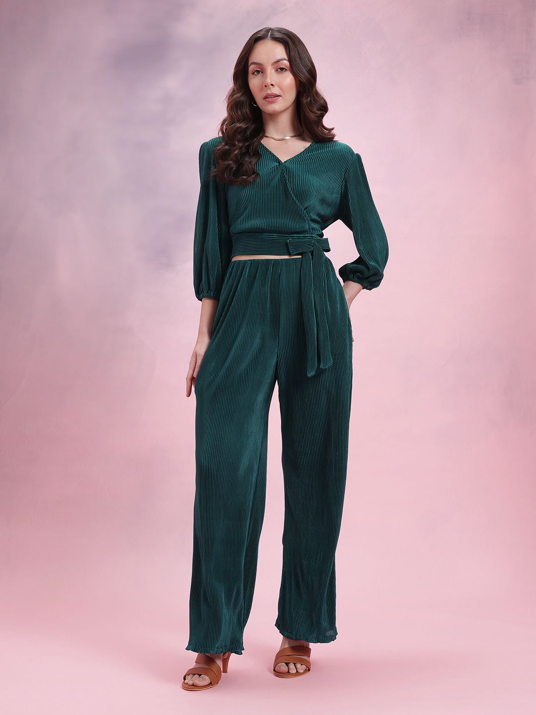 DressBerry Solid Accordion Pleats Co-Ords