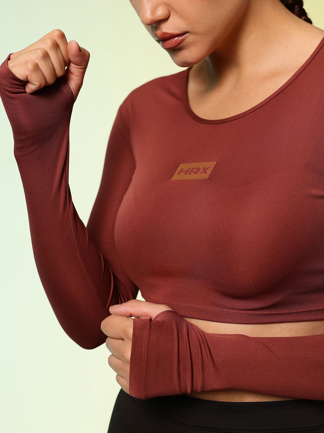 HRX by Hrithik Roshan Rapid Dry Active Goddess Thumb Hole Detail Training Crop T-shirt