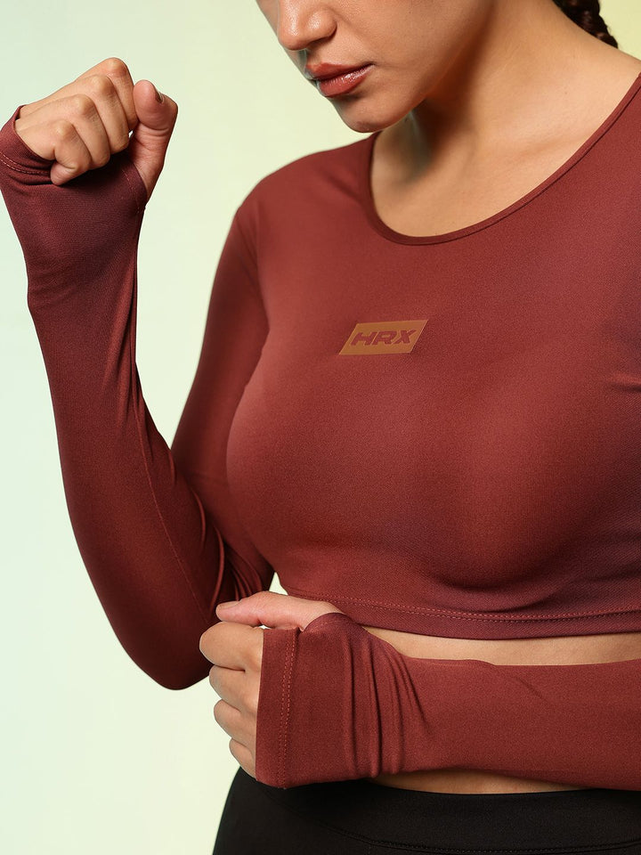 HRX by Hrithik Roshan Rapid Dry Active Goddess Thumb Hole Detail Training Crop T-shirt