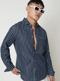 VASTRADO Men Classic Spread Collar Vertical Striped Cotton Casual Shirt