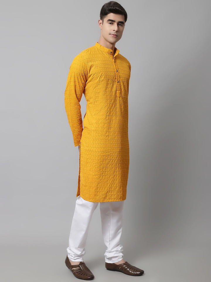 Jompers Men Mustard Yellow Regular Pure Cotton Kurta with Pyjamas