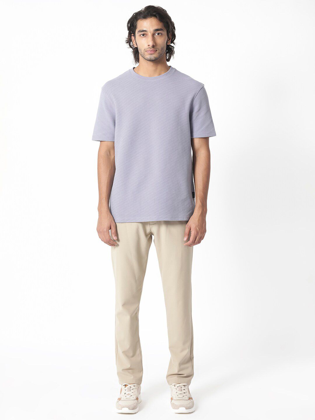 RARE RABBIT Men Cas Round Neck Slim Fit Cotton T-Shirt