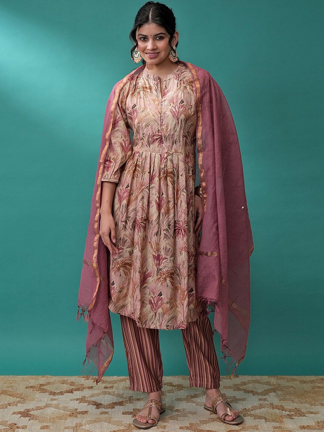 Vishudh Floral Printed Regular Kurta with Trousers & With Dupatta