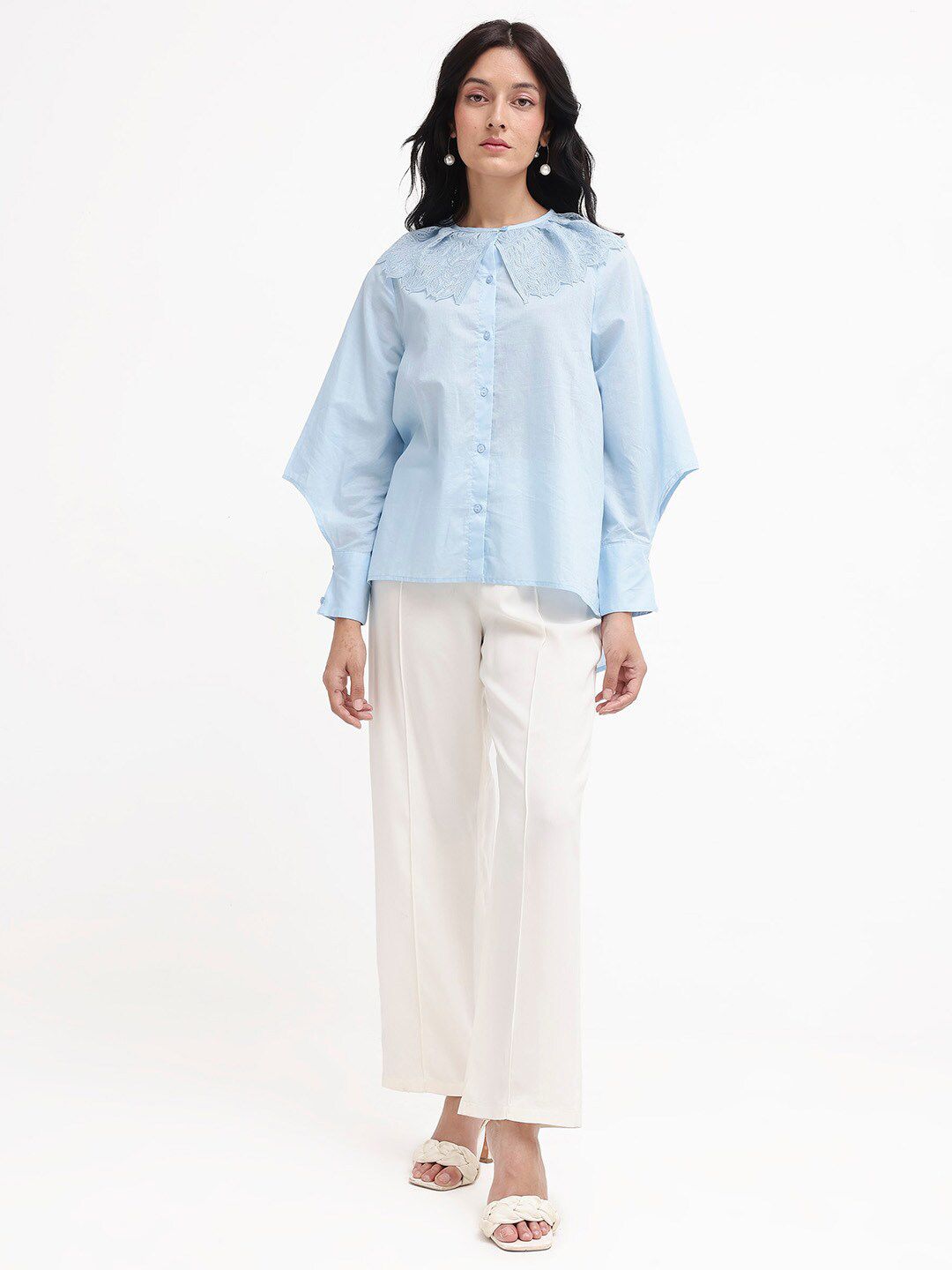 RAREISM Comfort Peter Pan Collar Opaque Cotton Casual Shirt