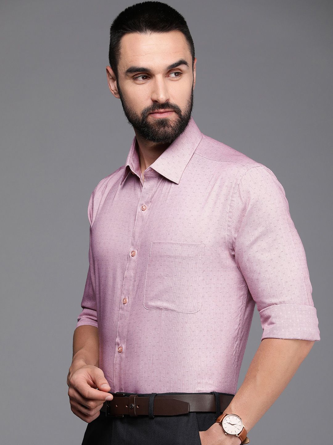 Raymond Pure Cotton Self Design Textured Slim Fit Formal Shirt