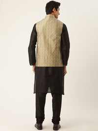 SOJANYA Men Black & Golden Kurta with Churidar