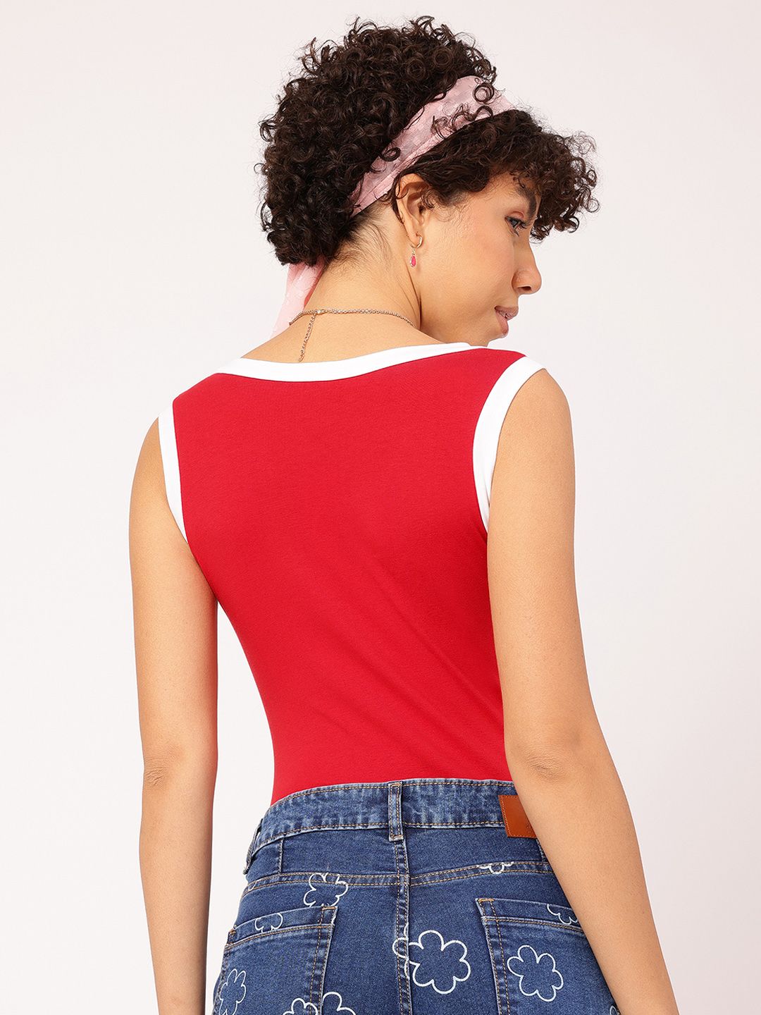 DressBerry Contrast Trim Plunge Neck Bodysuit