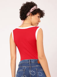 DressBerry Contrast Trim Plunge Neck Bodysuit