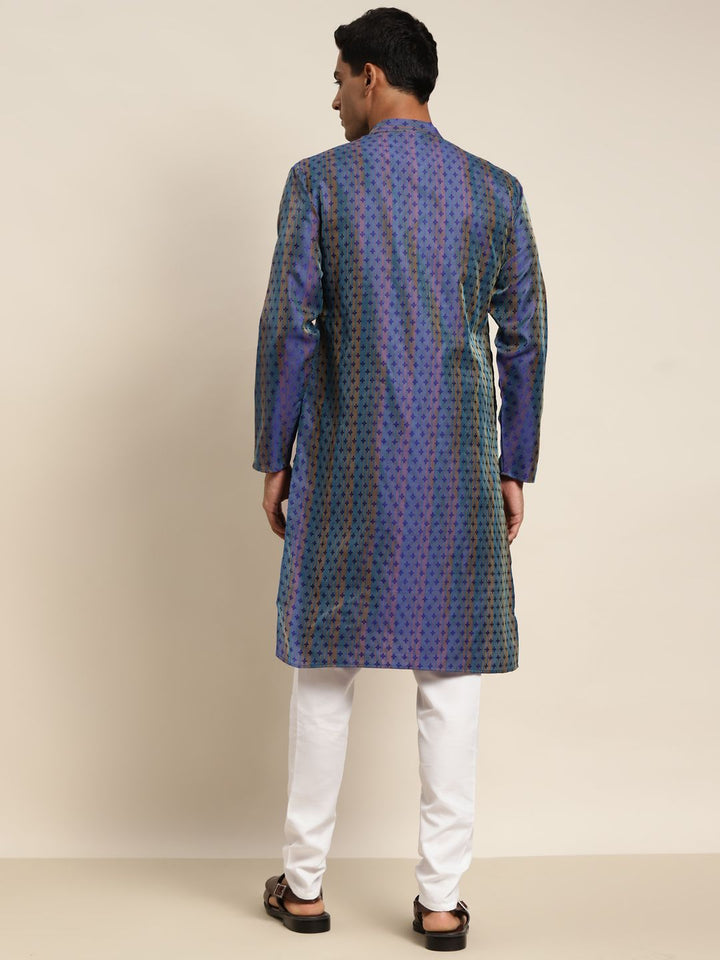 SOJANYA Men Blue & Green Ethnic Motifs Kurta