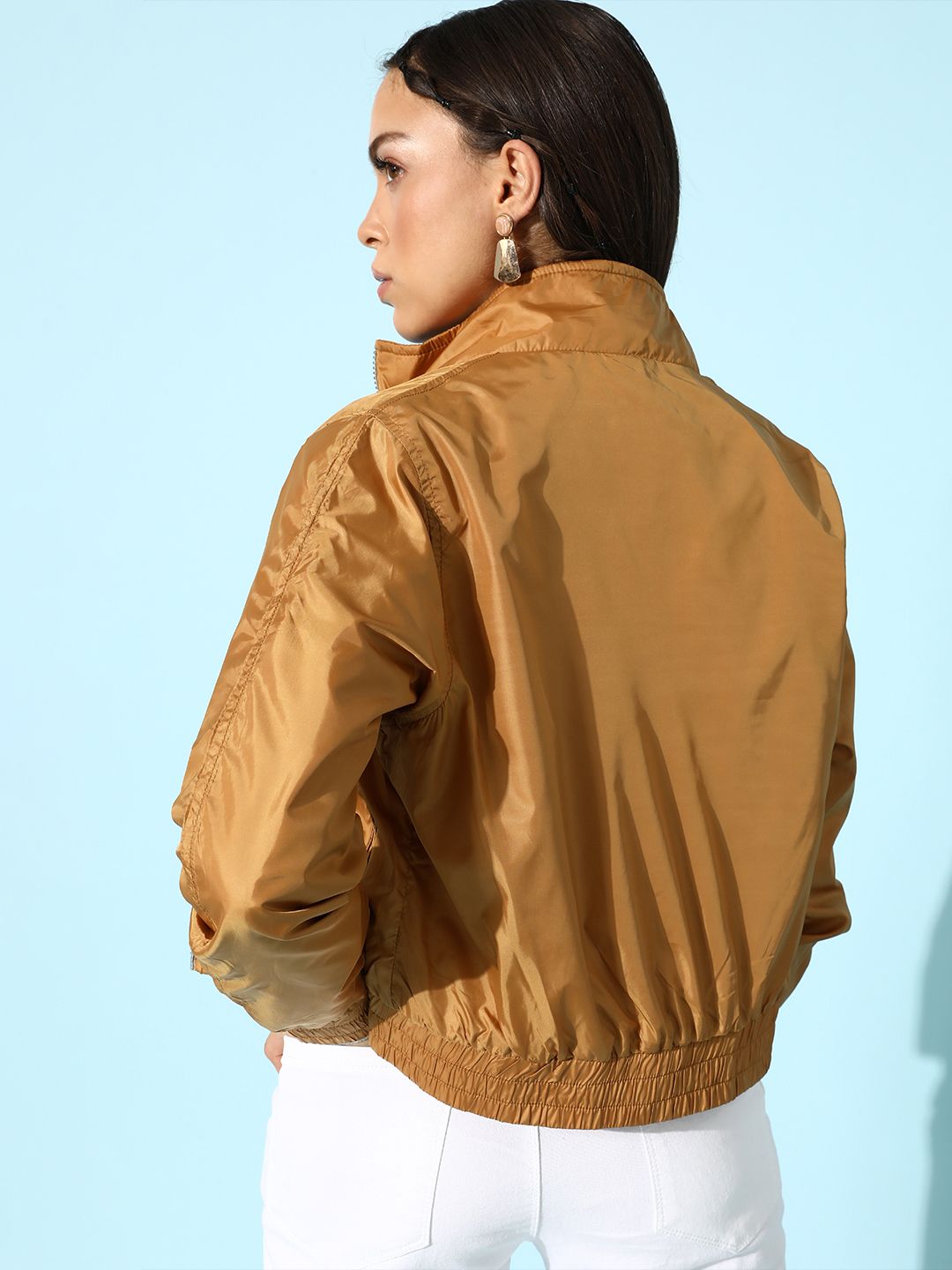 DressBerry Women Stylish Mustard Solid Bomber Jacket