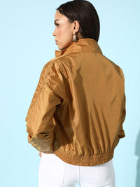 DressBerry Women Stylish Mustard Solid Bomber Jacket