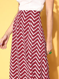Berrylush Classy Maroon Geometric Roman Column Skirt
