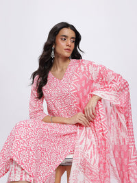 Anouk Floral Print Pure Cotton Straight Kurta with Trousers & Dupatta