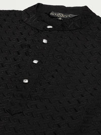 SOJANYA Men Black Chikankari Pure Cotton Kurta with Churidar & Nehru Jacket