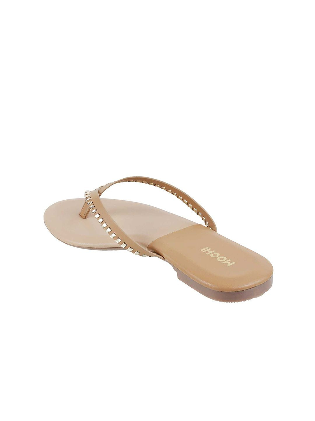 Mochi Women Beige Embellished Open Toe Flats