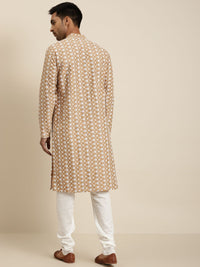 SOJANYA Men Beige & White Embroidered Kurta