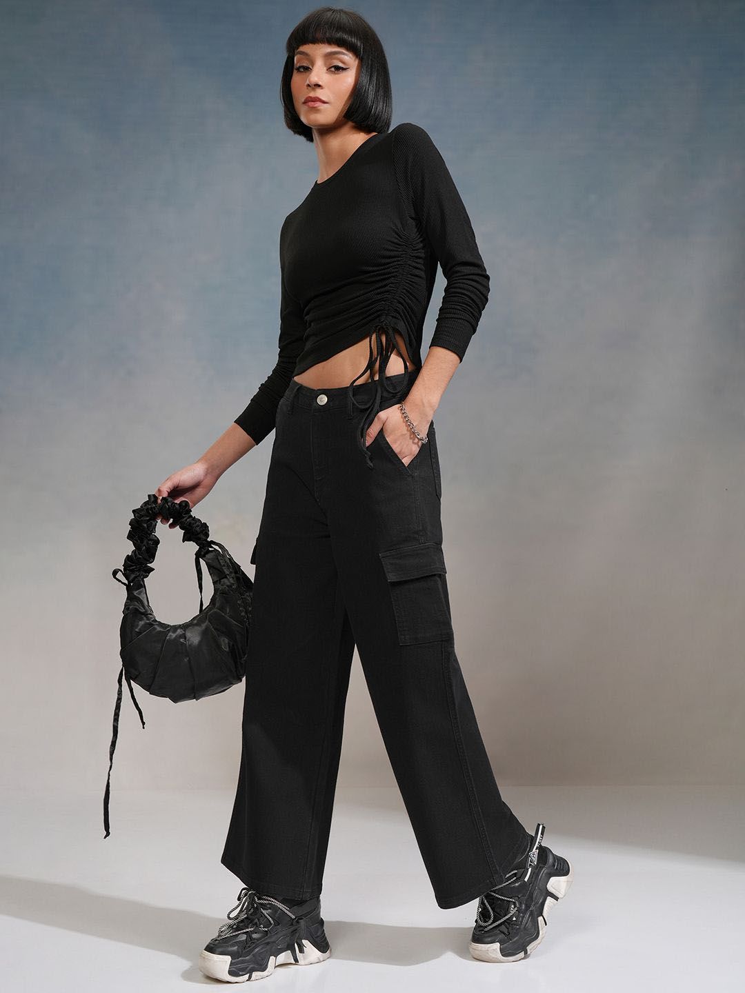 Tokyo Talkies Women Wide Leg Cargo Jeans