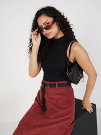 SASSAFRAS Ribbed High Neck Fitted Regular Top