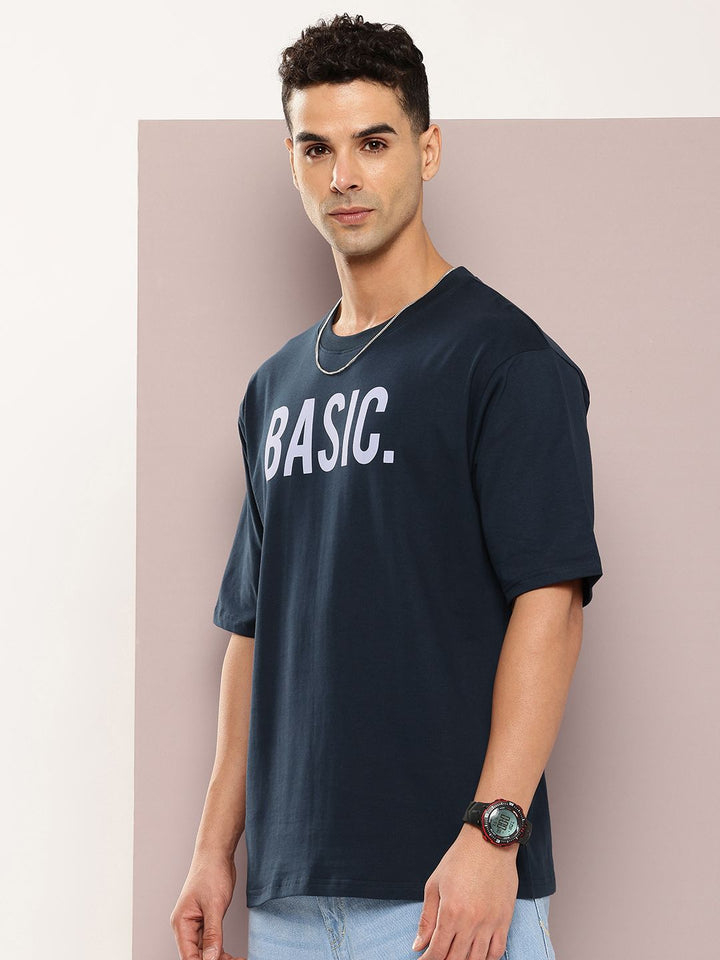 DILLINGER Men Navy Blue Typography Printed Oversized T-shirt