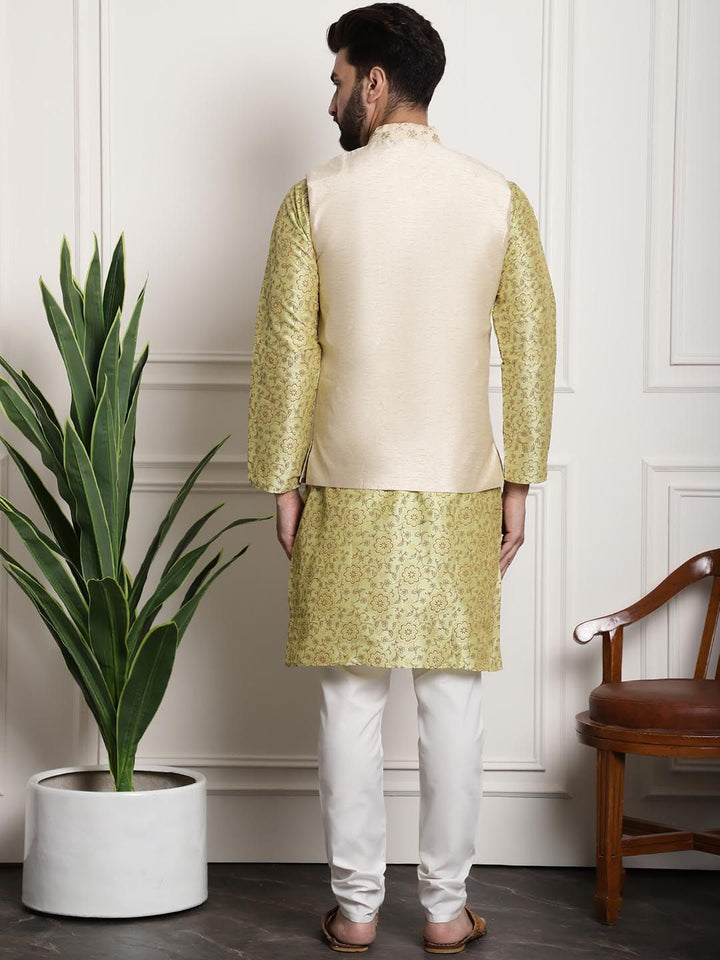 SOJANYA Kurta Kolar Mandarin Bercetak Bunga Dengan Jaket Churidar & Nehru