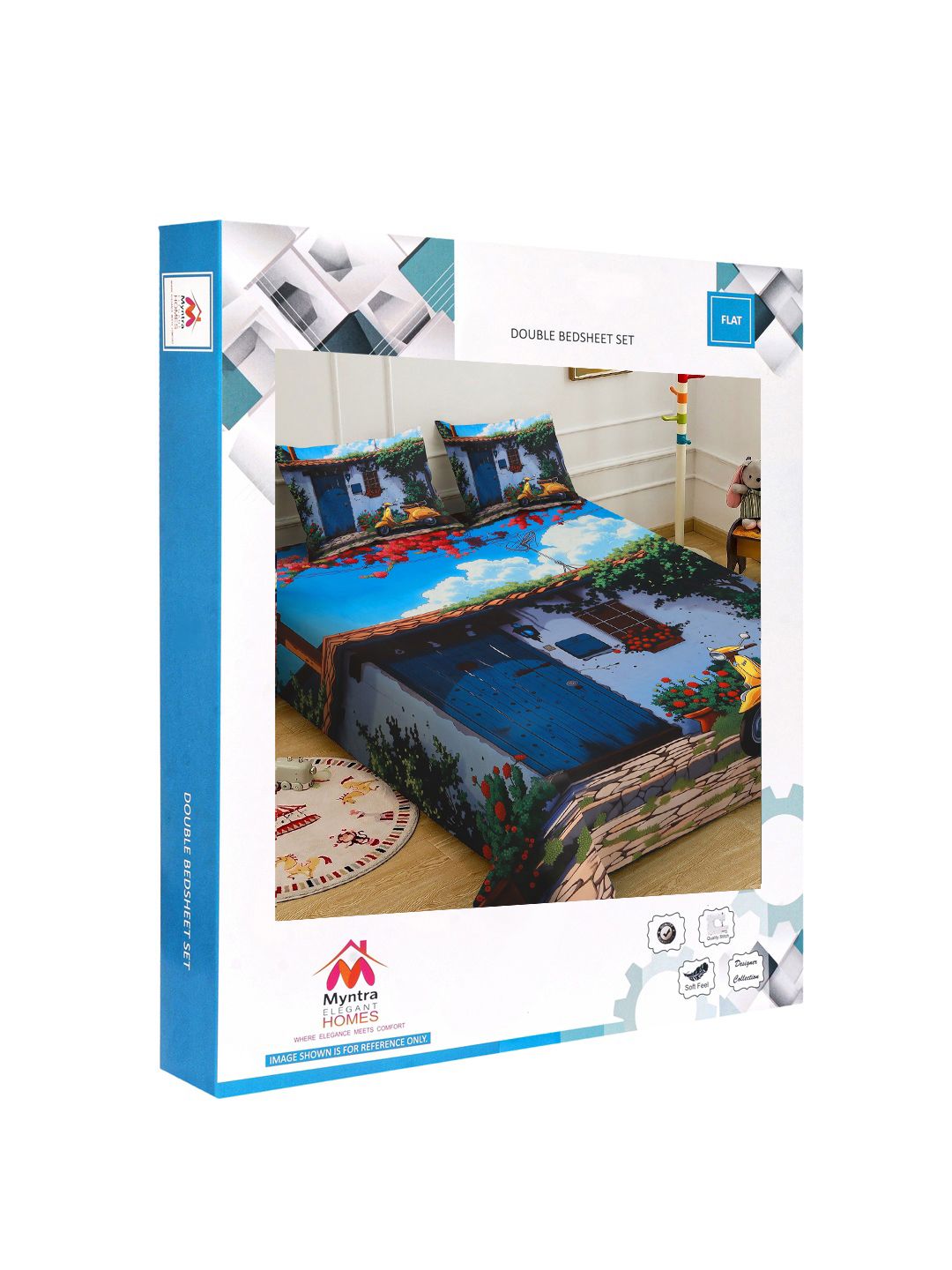 Myntra Elegant Homes Biru & Hijau 400 TC Cadar Katil King dengan 2 Sarung Bantal
