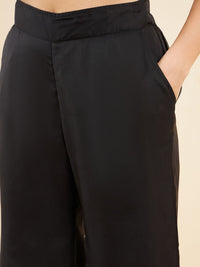 Antheaa Black Embellished Mandarin Collar Asymmetric Hem Organza Tunic With Palazzos