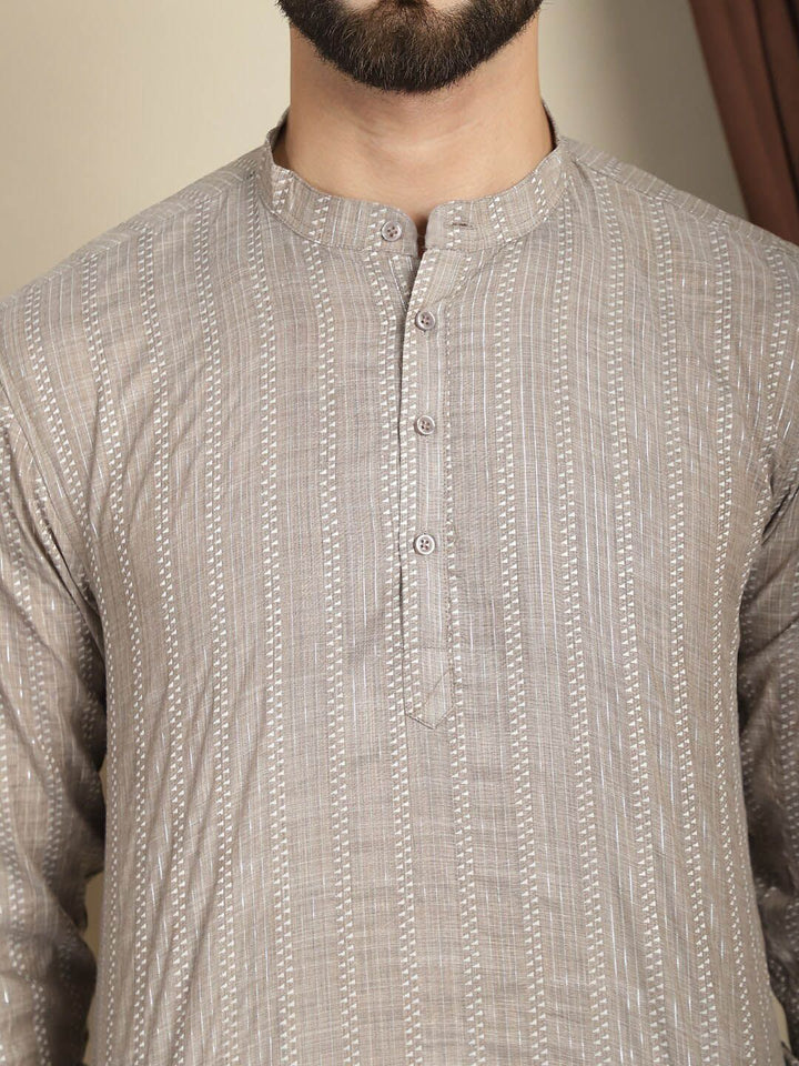Anouk Striped Mandarin Collar Long Sleeves Cotton Kurta