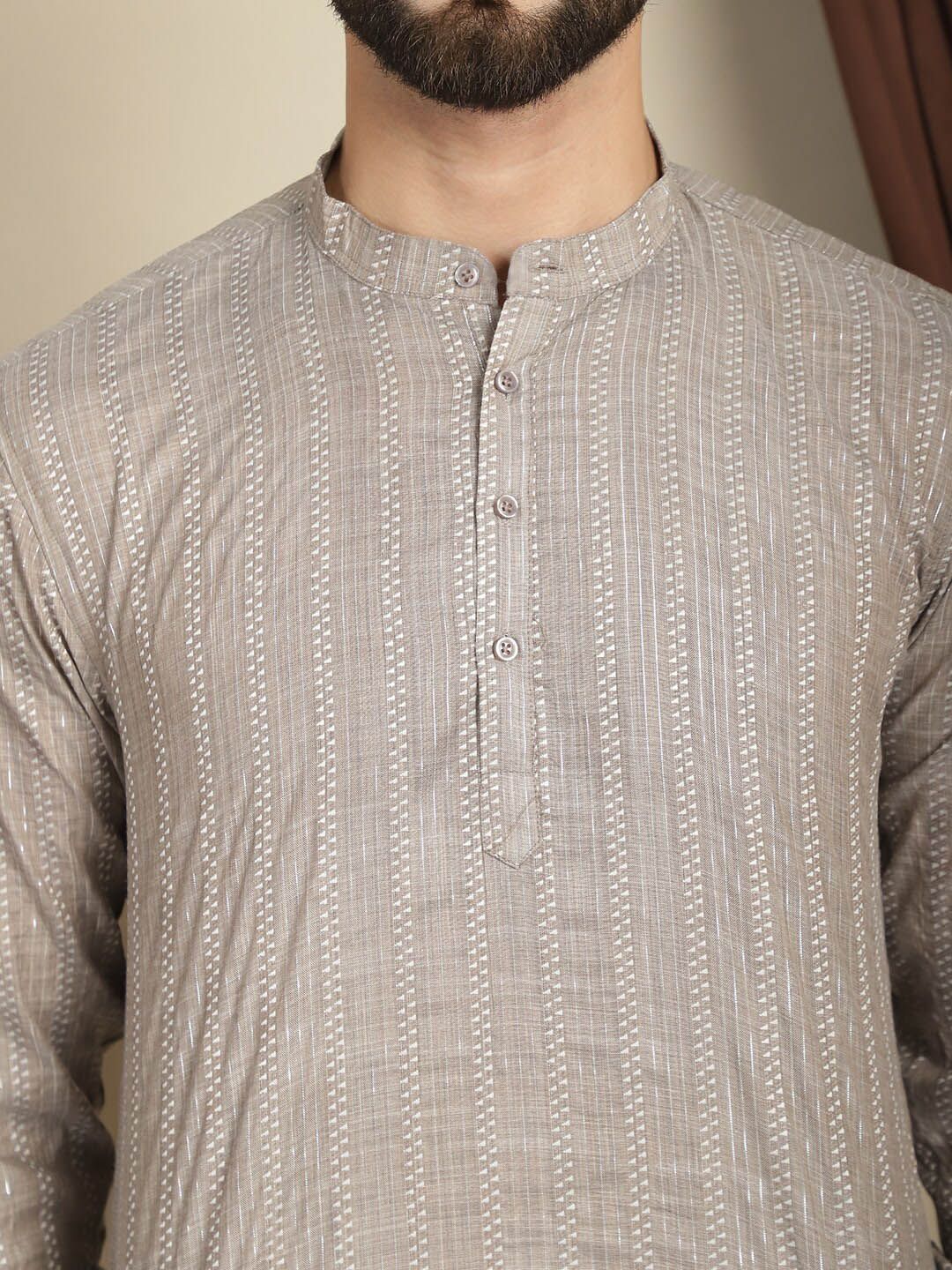 Anouk Striped Mandarin Collar Long Sleeves Cotton Kurta