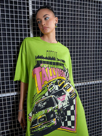 SASSAFRAS Green Graphic Printed Pure Cotton Oversized T-Shirt Dress