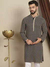 Anouk Geometric Printed Kolar Mandarin Lengan Panjang Kapas Kurta Labuci