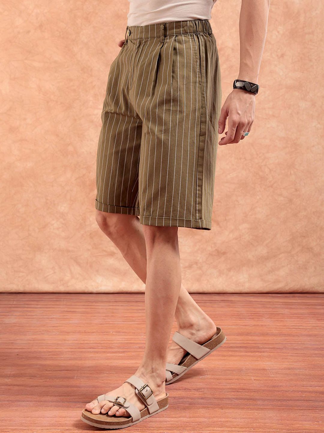 The Indian Garage Co Men Striped Loose Fit Technology Shorts