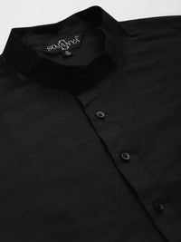 SOJANYA Men Black & Yellow Kurta with Churidar & Printed Jacket