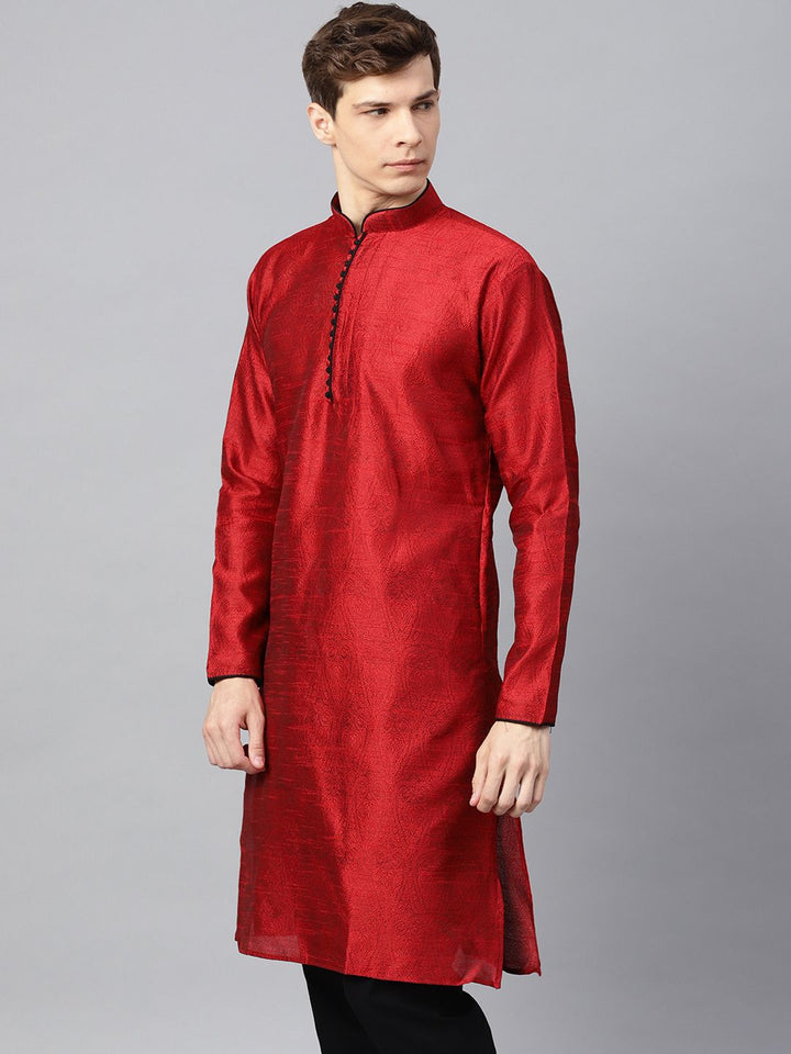 SOJANYA Men Maroon Woven Design Kurta Lurus