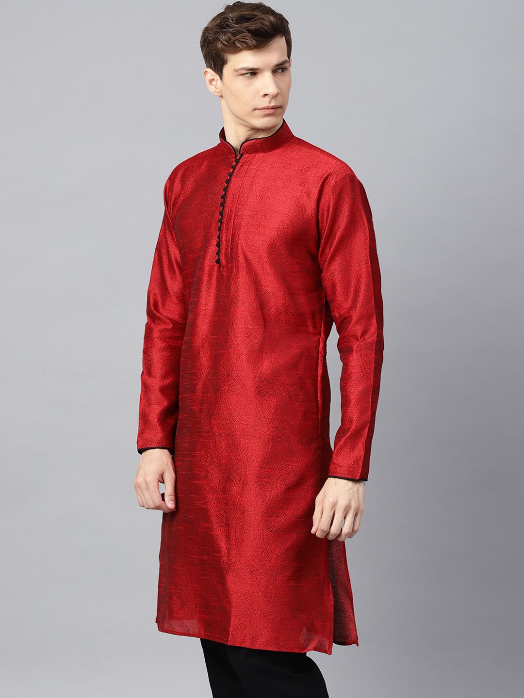 SOJANYA Men Maroon Woven Design Kurta Lurus