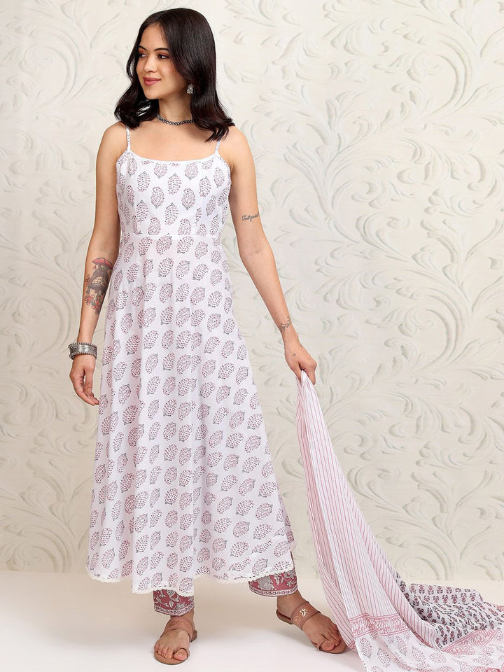 Vishudh Women Ethnic Motifs Printed Regular Pure Cotton Kurta with Trousers & With Dupatta