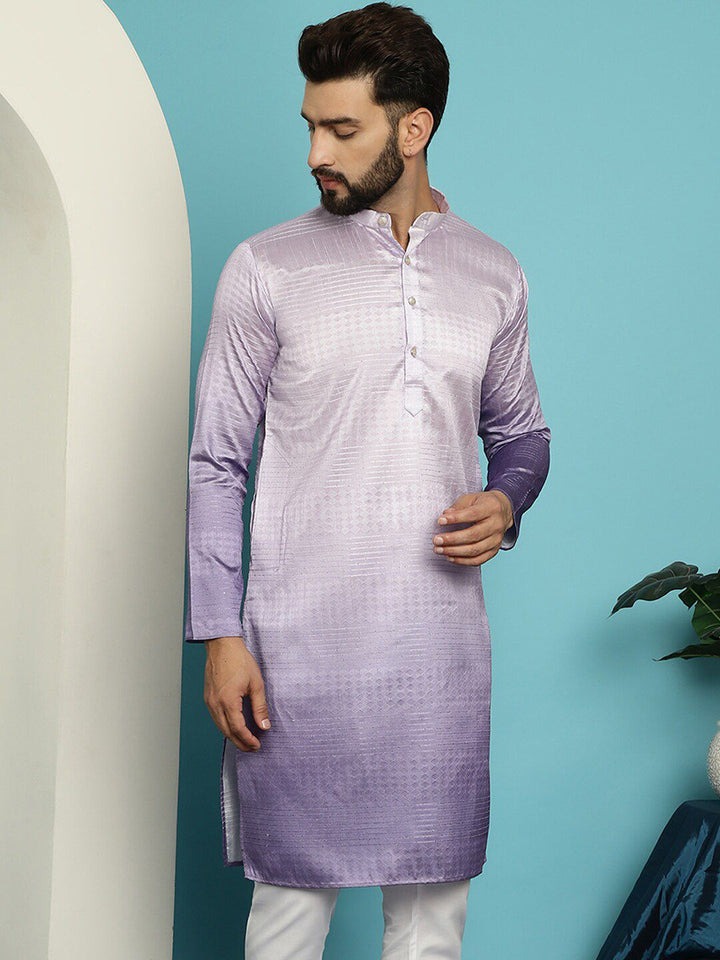 SOJANYA Mandarin Collar Jacquard Silk Straight Kurta