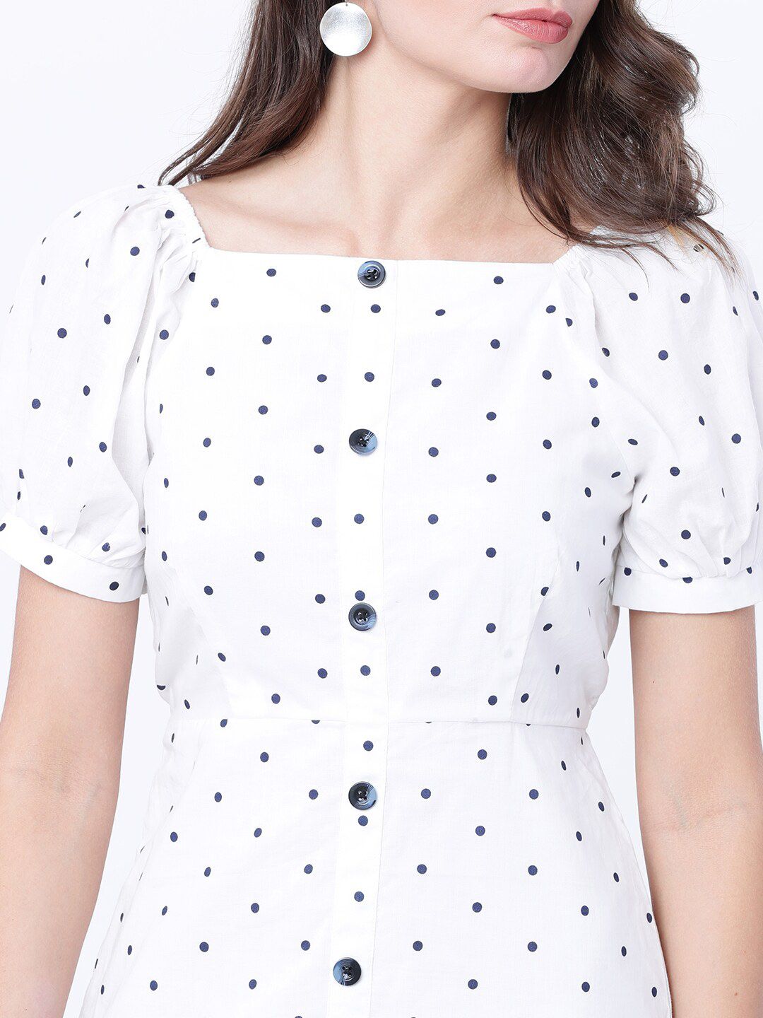 Pakaian A-Line Bercetak Polka Dot Putih Tokyo Talkies Wanita