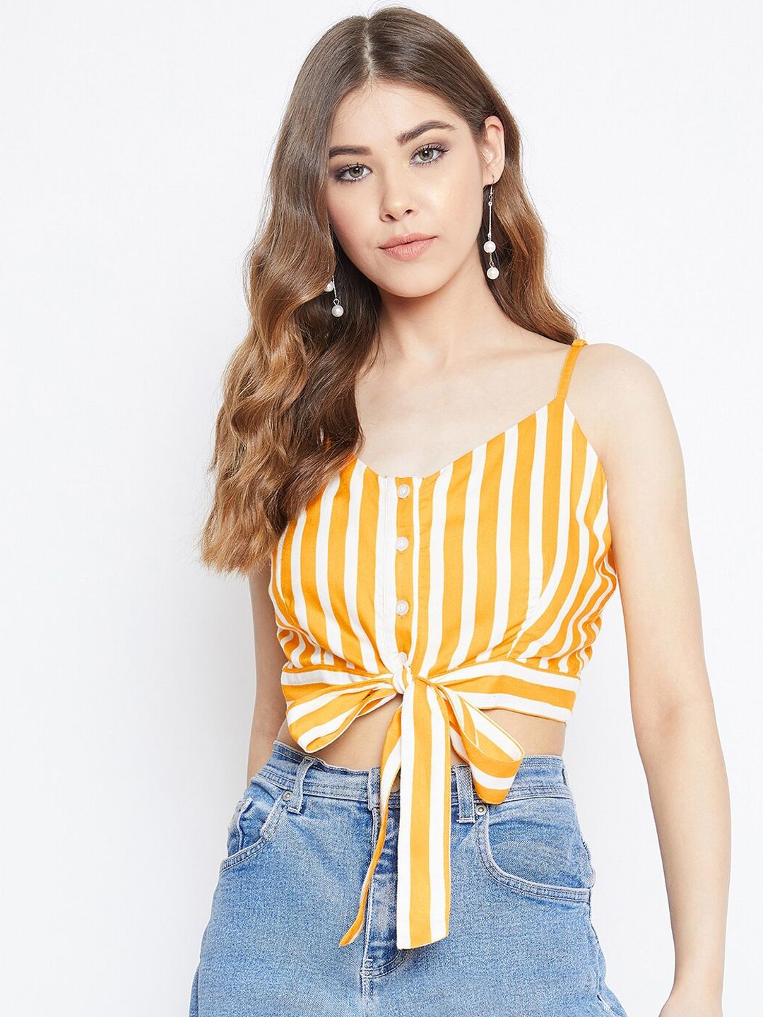 Berrylush Women Yellow Striped Top