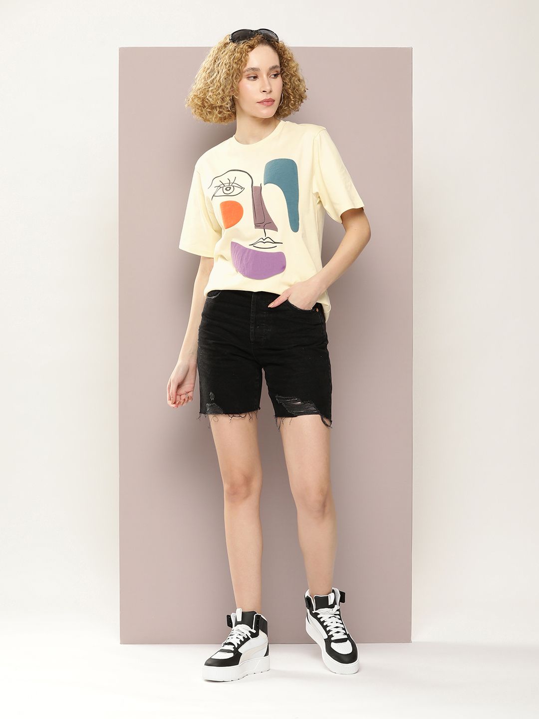 DILLINGER Women Graphic Printed Embossed Oversized T-shirt