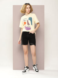 DILLINGER Women Graphic Printed Embossed Oversized T-shirt