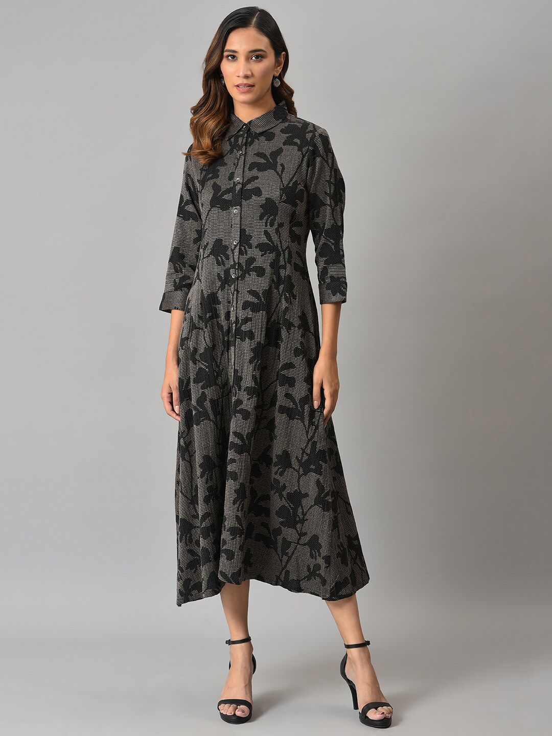 W Floral Printed Midi Cotton Dress