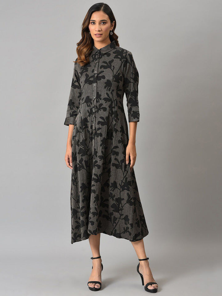 W Floral Printed Midi Cotton Dress