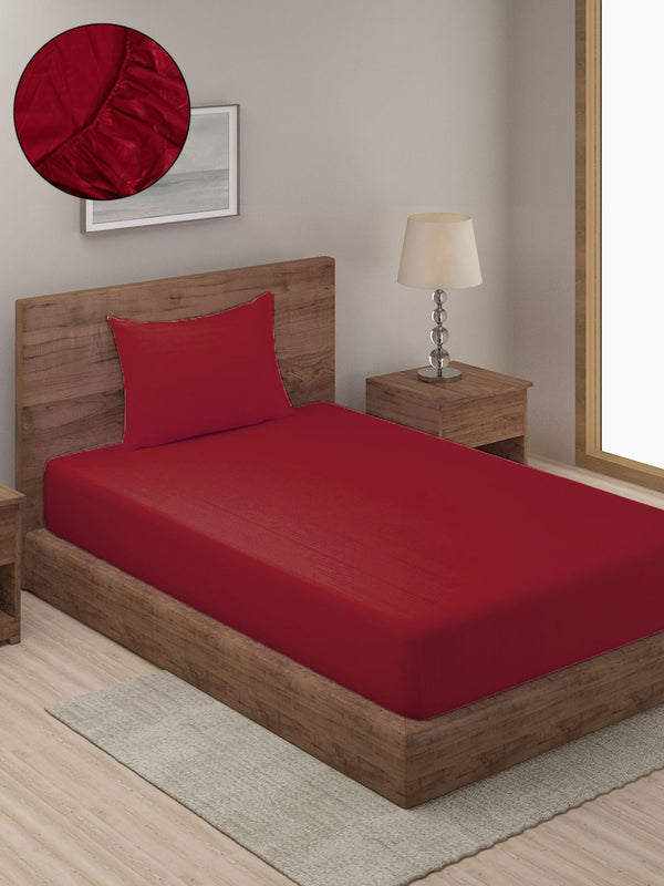 HOSTA HOMES Maroon Striped 300 TC Single Bedsheet with 1 Pillow Covers