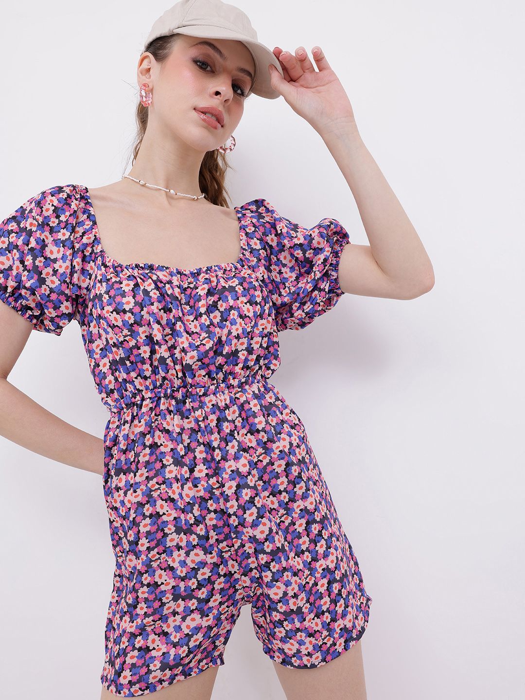 DressBerry Ravishing Beauty Floral Printed Tie Up Cut Out Playsuit