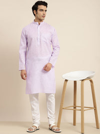 Anug by SOJANYA Men Purple Striped Pure Cotton Kurta