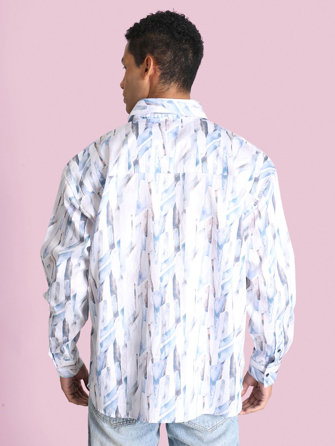 Bene Kleed Men Classic Spread Collar Abstract Printed Cotton Oversized Casual Shirt